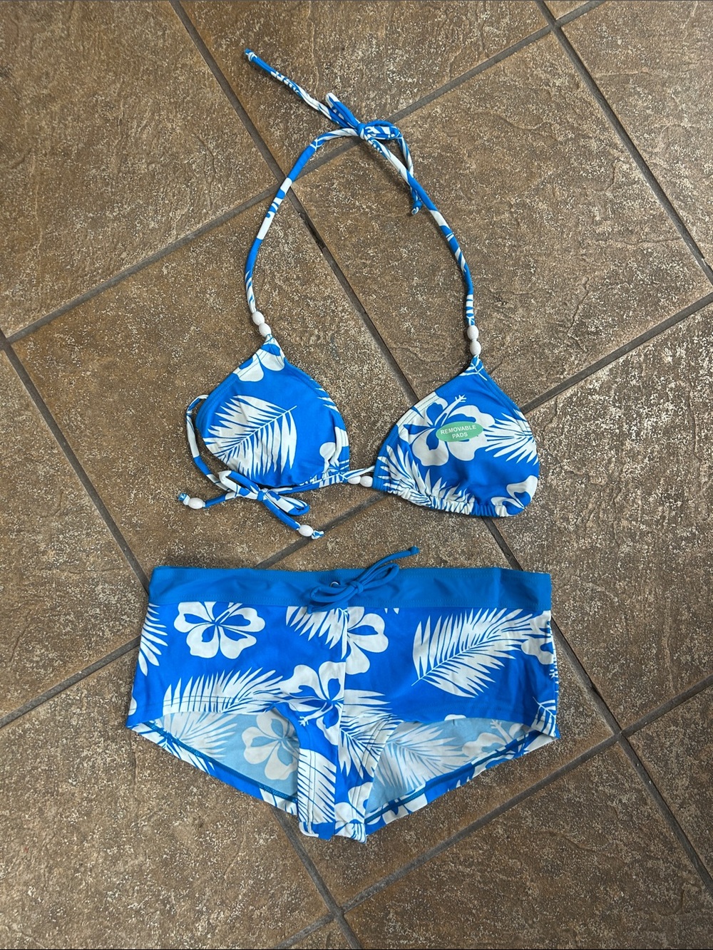 Blue Tropical Print Juniors Two-Piece Swim Set